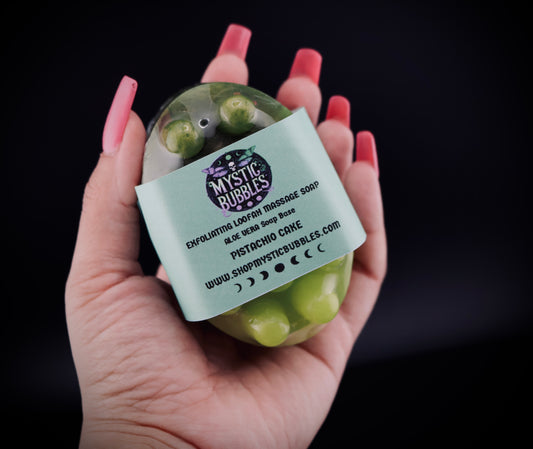 Exfoliating Massage Soap Bar with Loofah & Jute Rope – Pistachio Cake