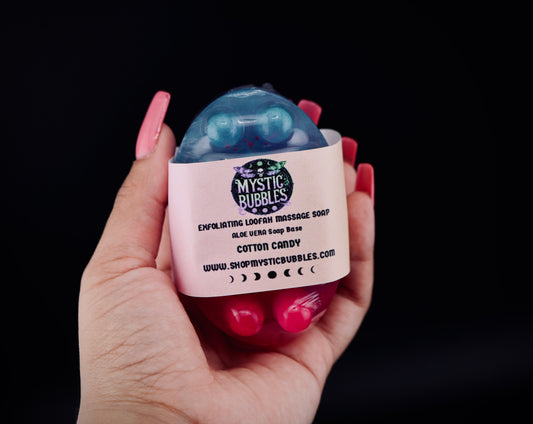 Exfoliating Massage Soap Bar with Loofah & Jute Rope – Cotton Candy