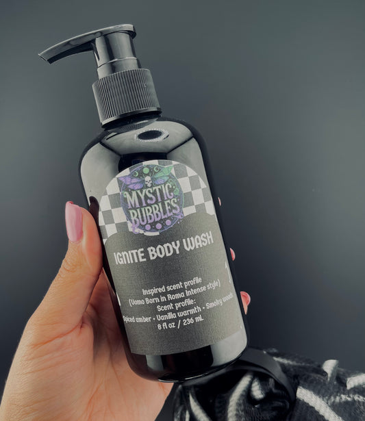 Ignite Father’s Day Bundle | Luxury Shower Gift for Him- fragrance inspired on uomo born in roma intense valentino  Body Wash, Soap Bar with activated charcoal and Shower Sponge.