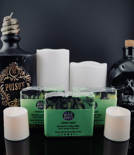 Fierce Soap handcrafted men's soap inspired by Fierce Cologne, featuring activated charcoal and a fresh masculine fragrance for normal to oily skin.