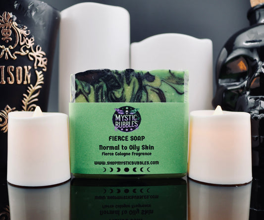 Fierce Soap handcrafted men's soap inspired by Fierce Cologne, featuring activated charcoal and a fresh masculine fragrance for normal to oily skin.